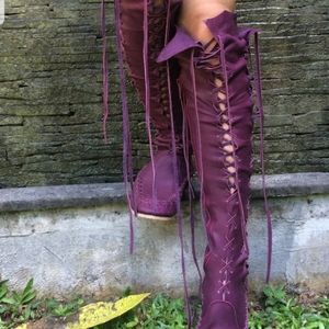 Gypsy Dharma purple knee high boots size 8
